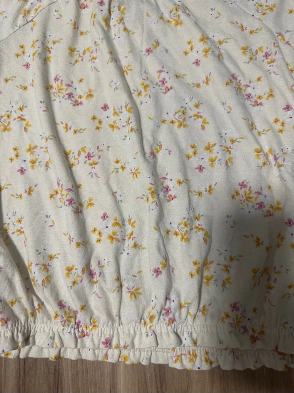 OshKosh B'gosh Cream Floral Elastic Hem Puff Sleeve Crop Top